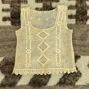 Vintage Handmade Cream Crochet Sleeveless Top xs